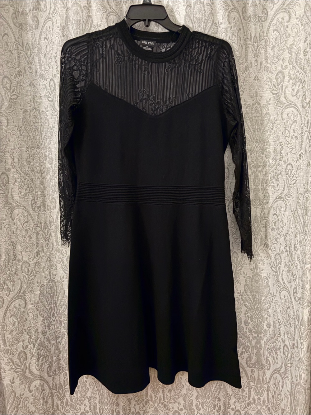 City Chic women’s Black knit Lace Panel long sleeve dress Sz 14w XS never worn - Picture 1 of 11
